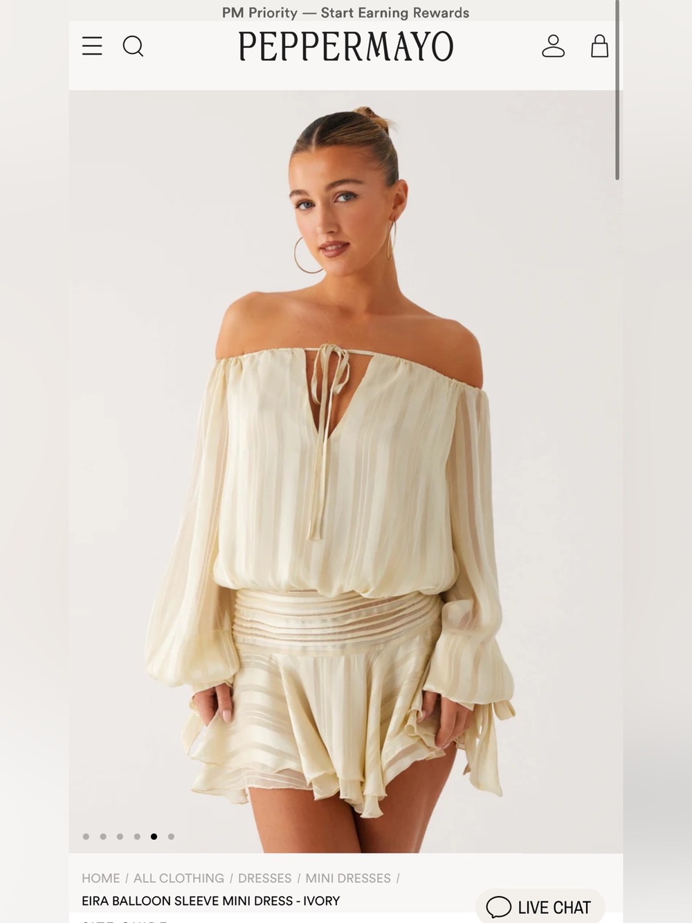 Peppermayo Ivory Off-Shoulder Balloon Sleeve Mini Dress
